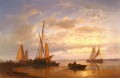 Navires de pêche néerlandais dans un calme au coucher du soleil Abraham Hulk Snr
